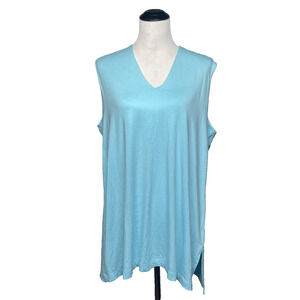 Chicos 3 Womens XL Light Blue V-Neck Sleeveless Knit Tank Micro Ribbed Classic